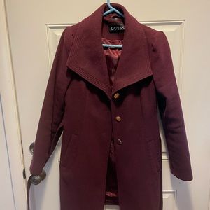 Guess Maroon/Burgundy Women’s Fitted Long Peacoat Size L